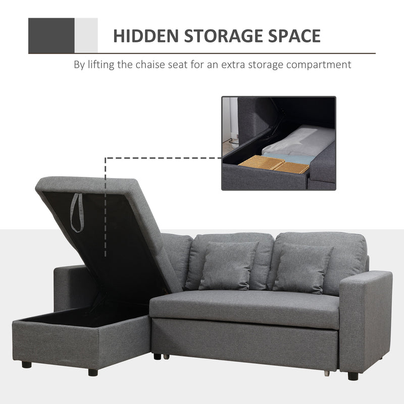 HOMCOM 3 Seater L Couches for Living Room with Storage Chaise Lounge Grey