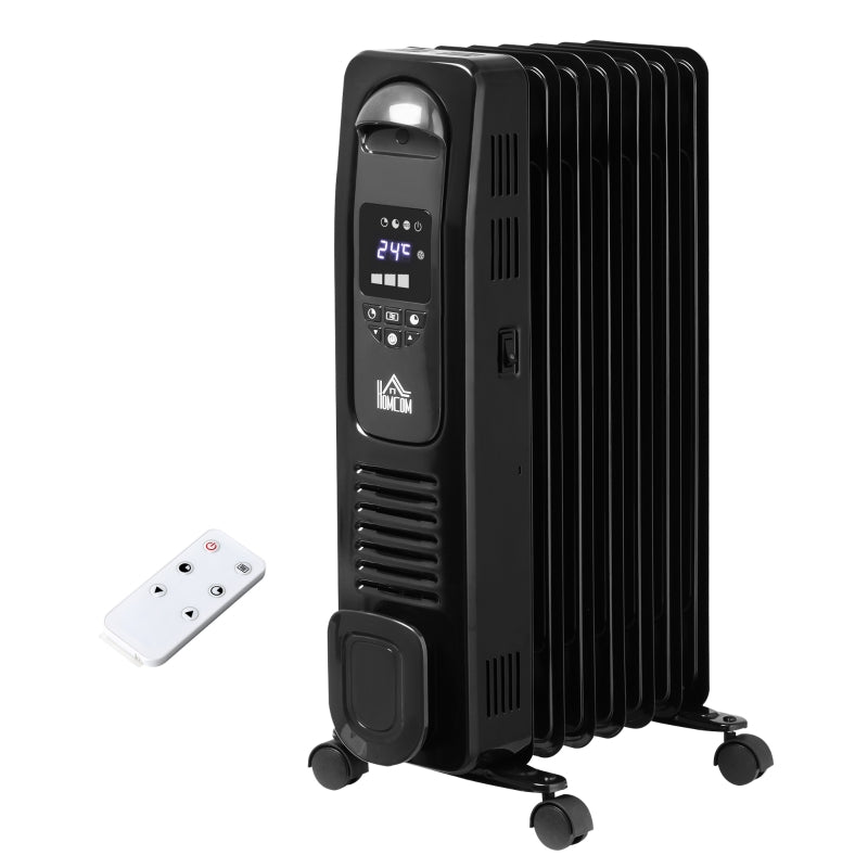 Home Savers 1630W Oil Filled Radiator, 7 Fin Portable Heater w/ Timer Remote Control Black