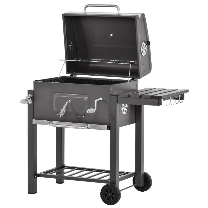 Outsunny Large Family Portable Charcoal BBQ with Wheels - Grey