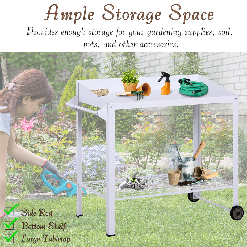Outsunny Metal Outdoor Garden Potting Bench White
