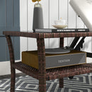Outsunny PE Rattan Coffee Table, Two-tier Side Table with Glass Top, Brown