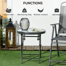 Outsunny Round Folding Side Table W/ Imitation Marble Glass Top, White