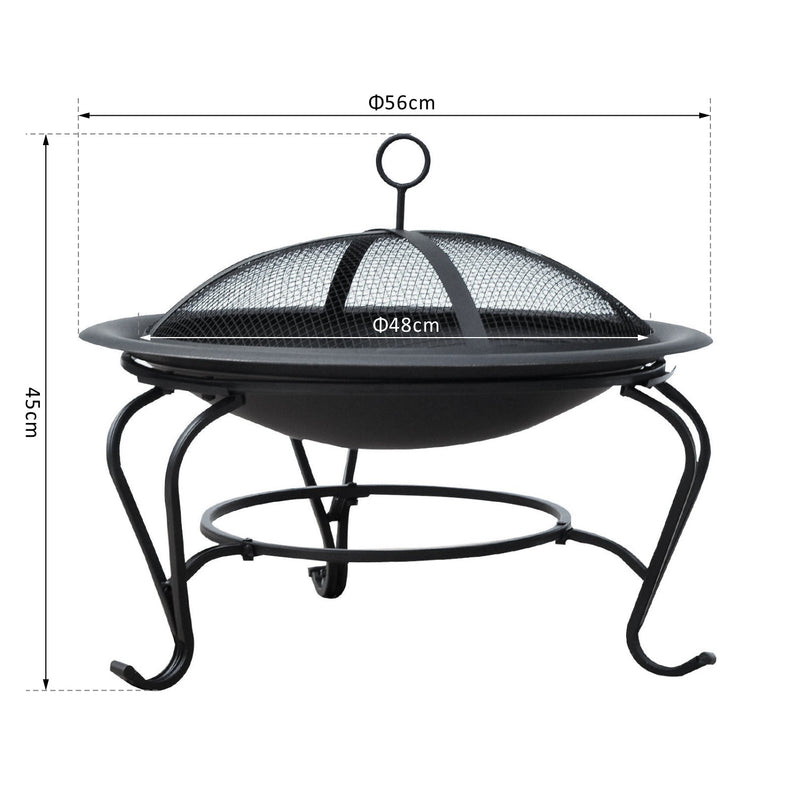 Outsunny Steel Fire Pit, Φ 56x45H cm (Lid Included)-Black