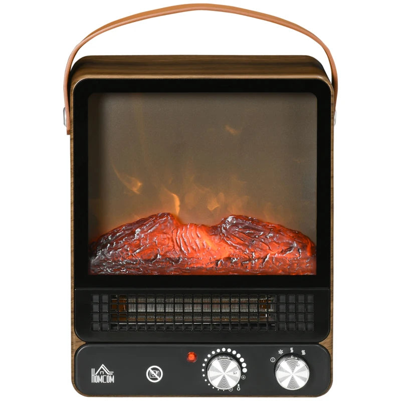 HOMCOM Tabletop Electric Fireplace with Handlle - Dark Walnut