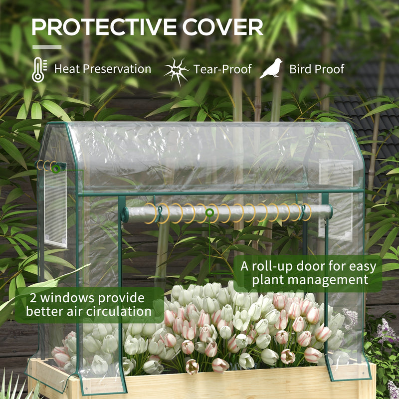 Outsunny Wooden Raised Planter, Garden Bed with Greenhouse Cover and Bed Liner