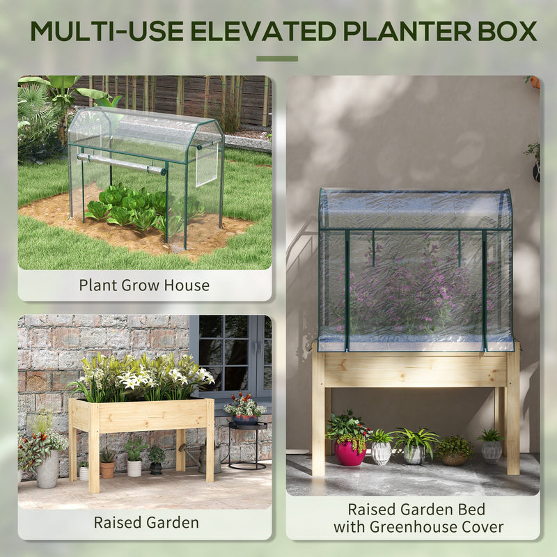 Outsunny Wooden Raised Planter, Garden Bed with Greenhouse Cover and Bed Liner