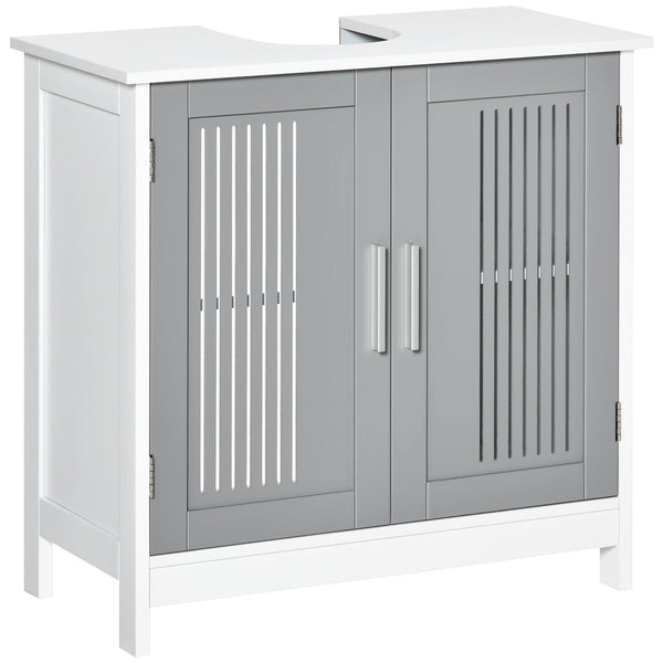 Kleankin Grey Bathroom Pedestal Under Sink Cabinet With Storage Shelf & 2 Doors