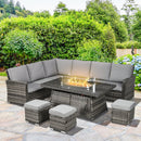 Outsunny 7 Pieces Rattan Garden Furniture Set w/ 50,000 BTU Gas Fire Pit Table