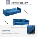HOMCOM Convertible Sofa Futon Velvet-Touch Tufted Couch Sofa Bed Split Back Blue