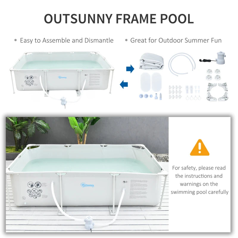 Outsunny Swimming Pool with Steel Frame & Filter 315L x 225W x 75H cm - Grey