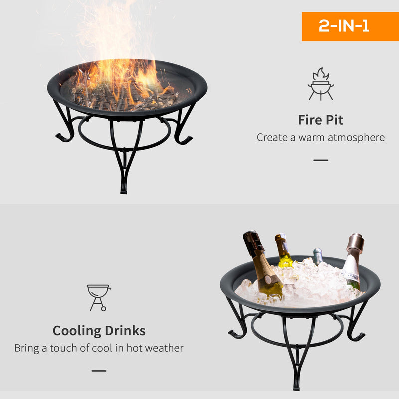 Outsunny Steel Fire Pit, Φ 56x45H cm (Lid Included)-Black