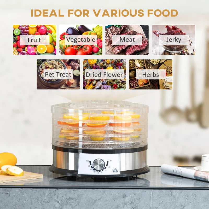 HOMCOM Food Dehydrator 5 Tier 250W - Stainless Steel
