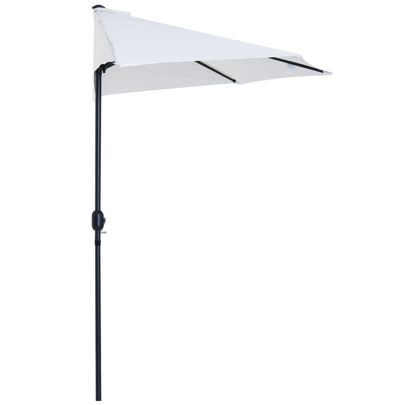Outsunny 3(m) Half Round Parasol Garden Sun Umbrella Metal w/ Crank Cream White