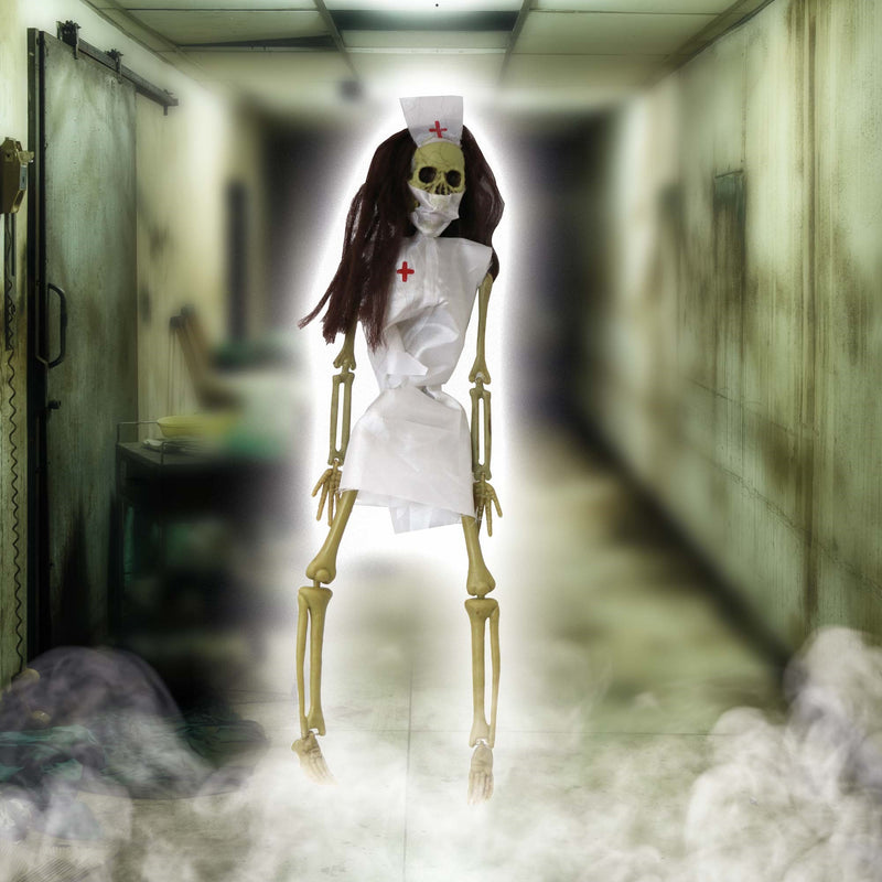 Halloween Hanging Skeleton Female Nurse 40cm