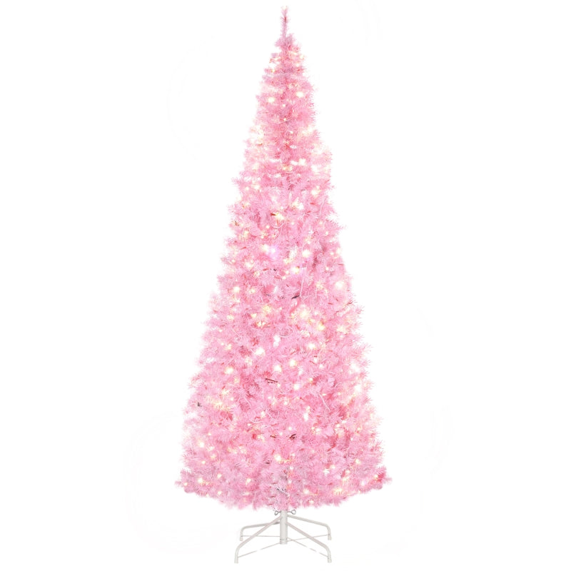 HOMCOM Christmas Tree Slim Pink 7' with 350 Warm White LED Lights