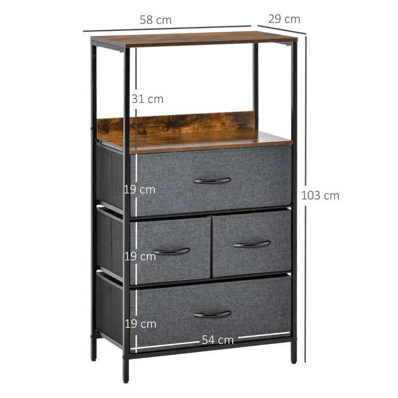 HOMCOM Fabric Chest of Drawers Storage Unit 58x29x103cm - Black