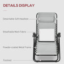 Outsunny Foldable Garden Recliner Chair Set of 2 w/ Footstool & Headrest, Grey