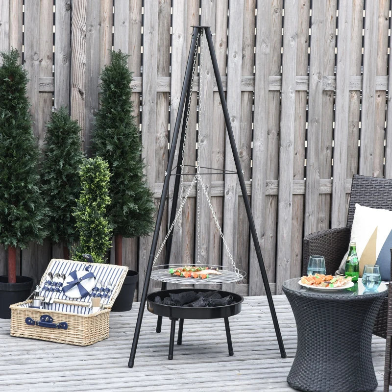 Outsunny Tripod Charcoal Barbecue Grill, size (70x70x165cm)-Black