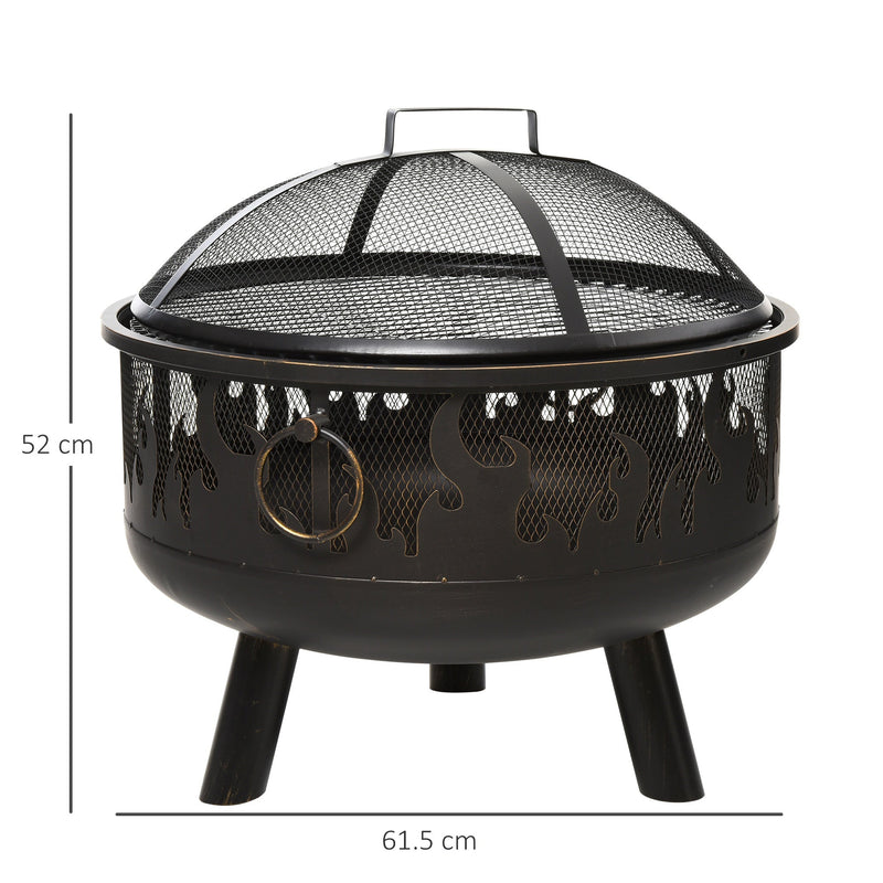 Outsunny Outdoor Fire Pit with Grill Cooking Grate W/ Cover Fire Poker Yard Bonfire Patio