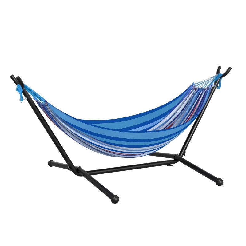 Outsunny Blue Multi- coloured   Hammock with Metal Stand and Carrying Bag.