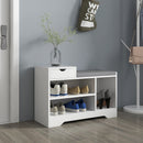 HOMCOM Upholstered Entryway Shoe Bench with Storage Drawer Open Shelf White