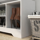 HOMCOM Upholstered Entryway Shoe Bench with Storage Drawer Open Shelf White