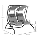 Outsunny Canopy Swing 2 Separate Relax Chairs w/ Handrails and Removable Canopy Grey