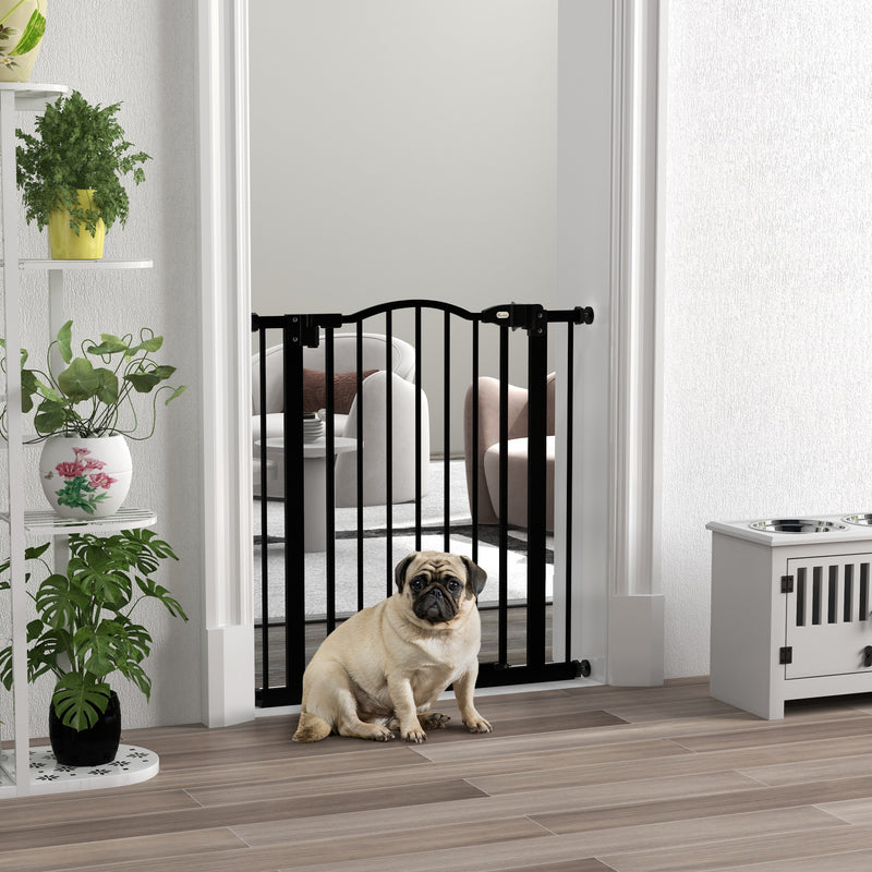 PawHut 74-80cm Adjustable Metal Pet Gate Safety Barrier w/ Auto-Close Black