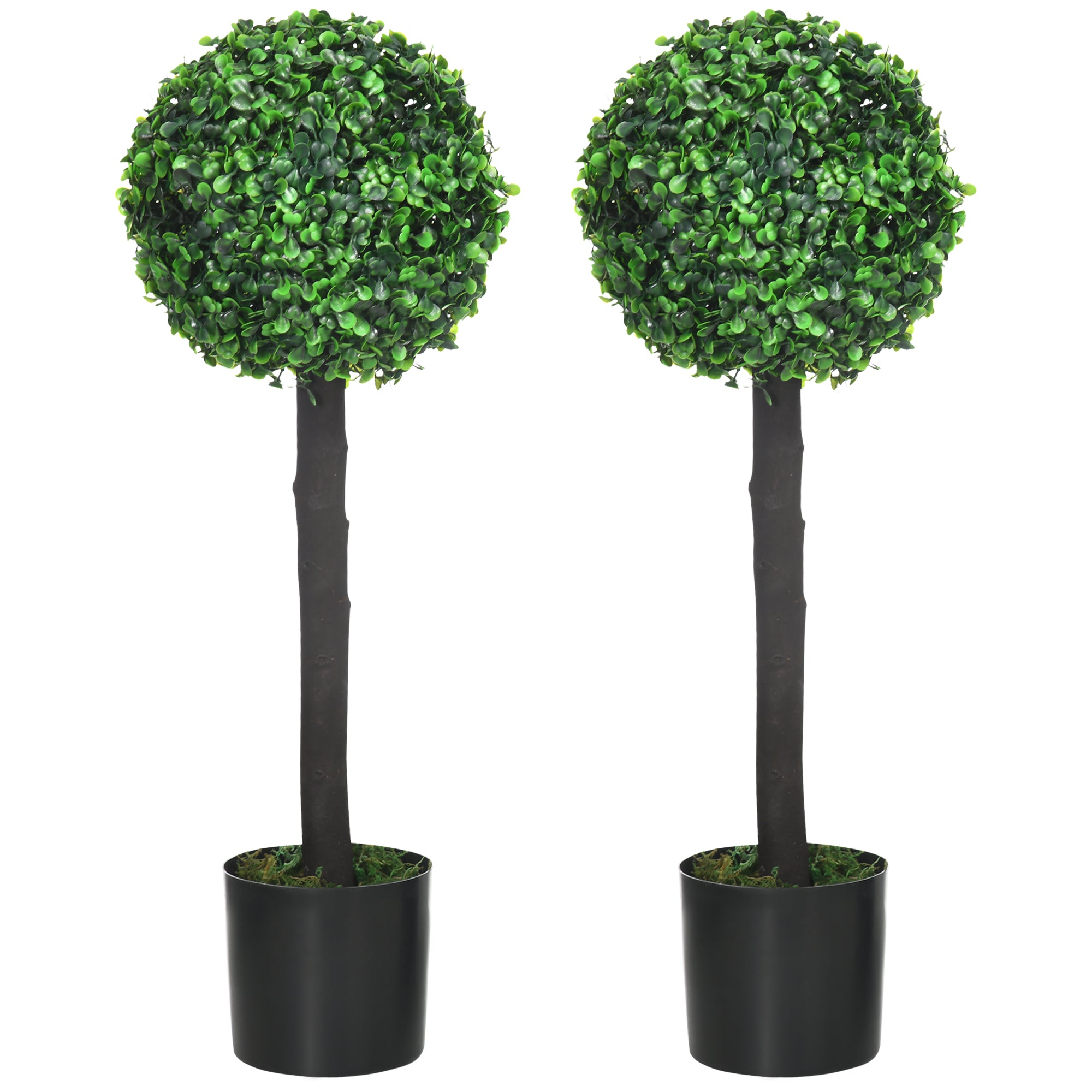 HOMCOM Set of 2 Potted Artificial Plants Boxwood Ball Trees Indoor Out