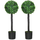 HOMCOM Set of 2 Potted Artificial Plants Boxwood Ball Trees Indoor Outdoor, 60cm