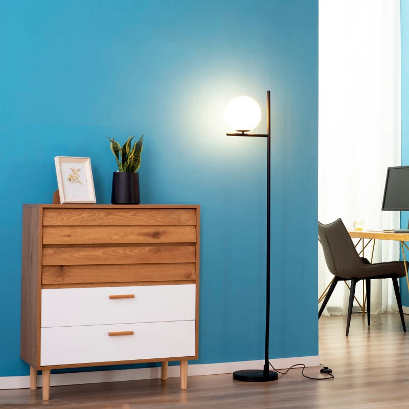 HOMCOM Modern Metal Floor Lamp with Sphere Light 159cm - Black