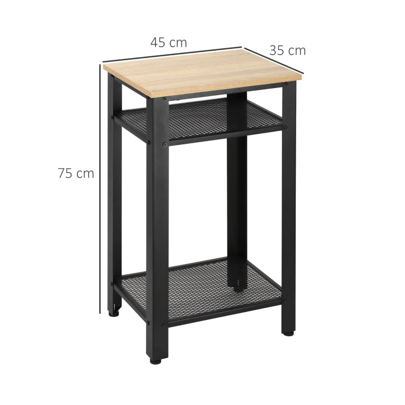 Modern Side Table with 2 Storage Shelves Bedside End Table Nightstand