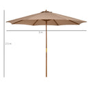 Outsunny 3(m) Wooden Garden Parasol Sun Shade Outdoor Umbrella Canopy Khaki