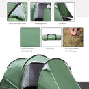Outsunny 3 Man Camping Tent with Porch and Weather-Resistant Rainfly, Green