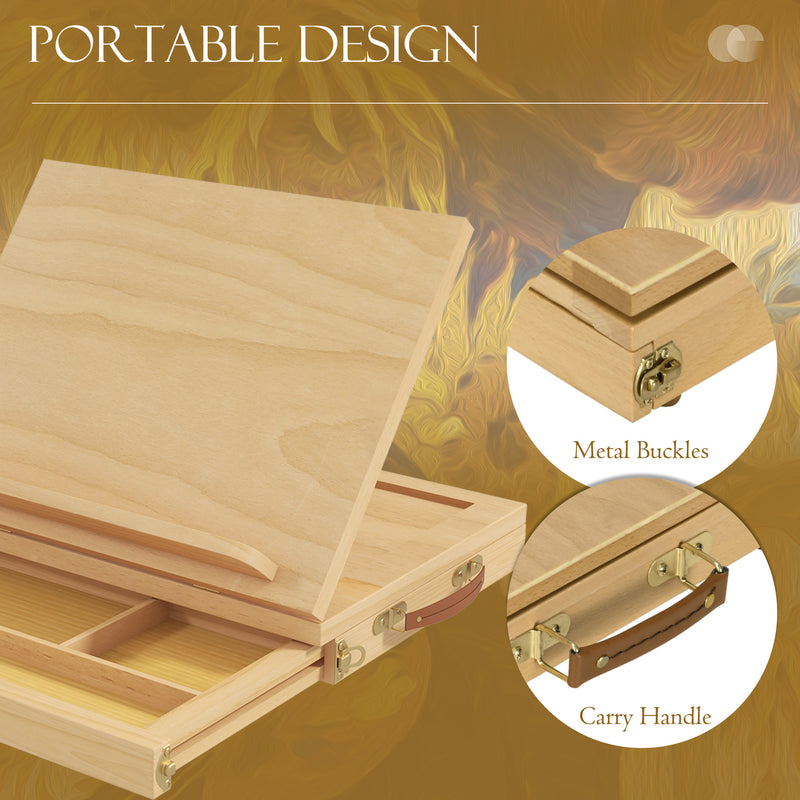 Vinsetto Wooden Table Easel Box With Storage Portable Folding Artist Easel