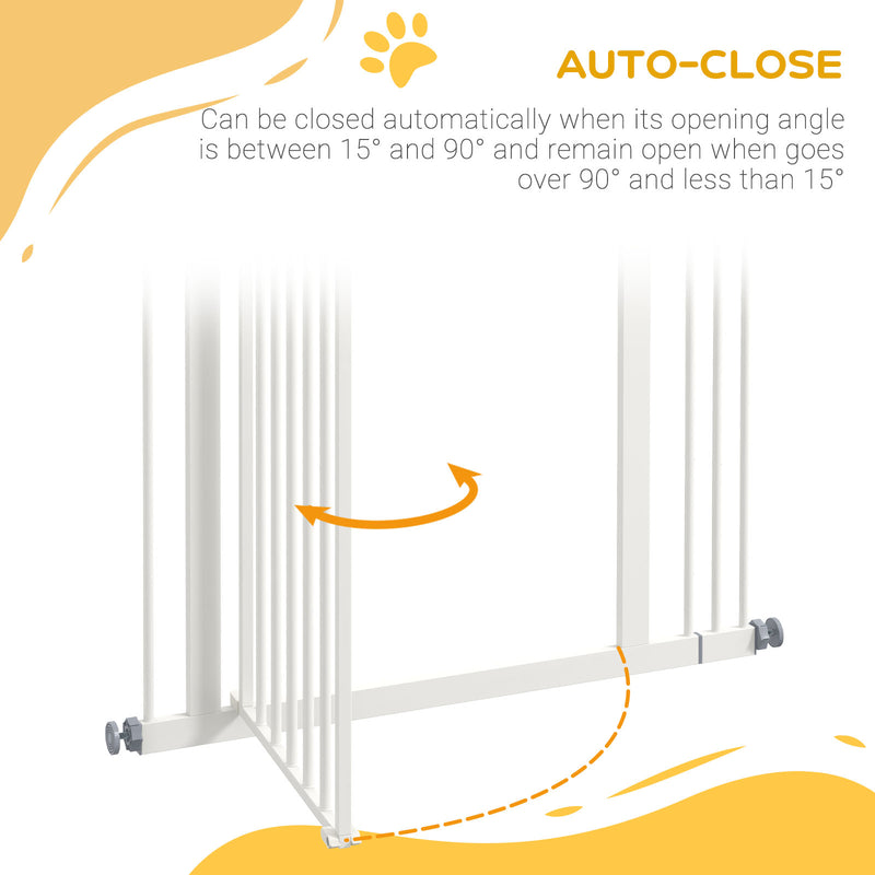 PawHut 74-87cm Adjustable Metal Pet Gate Safety Barrier w/ Auto-Close Door White