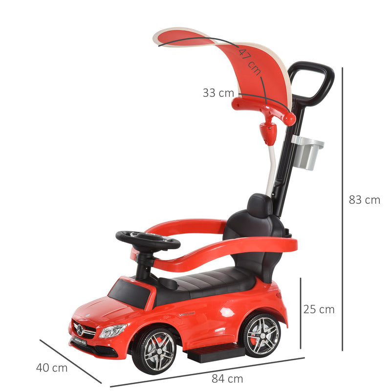 HOMCOM Kids Ride On Push Along Mercedes with Canopy - Red