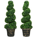 HOMCOM Set of 2 Potted Artificial Plants, Topiary Spiral Boxwood Trees, 90cm