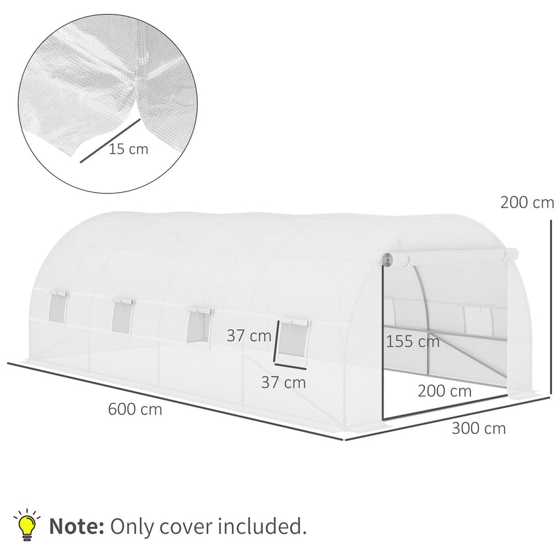 Outsunny 6x3x2m Greenhouse Replacement Cover ONLY for Tunnel Greenhouse White