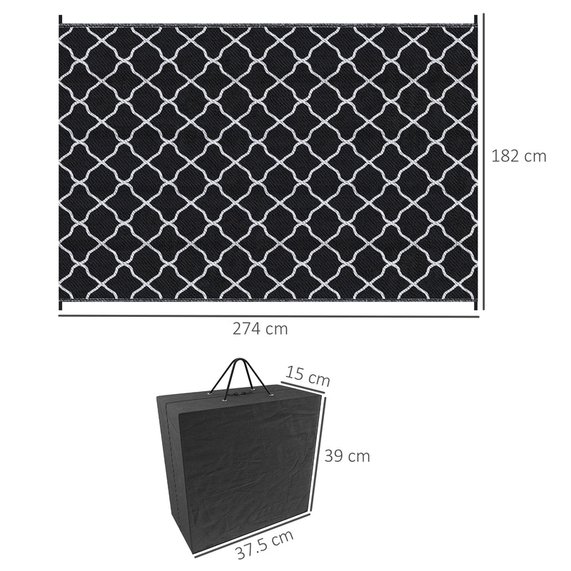 Outsunny Reversible Waterproof Outdoor Rug W/ Carry Bag, 182 x 274 cm, Black