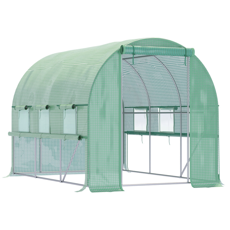 Outsunny 3 x 2 x 2m Walk-in Tunnel Greenhouse w/ PE Cover Mesh Window Green