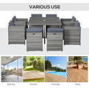 Outsunny 9 Pieces PE Rattan Cube Garden Furniture Set with Cushions, Outdoor Dining Table Set with 4 Armchair, 4 Single Seat, and Glass Top Table w/ Umbrella Hole, Mixed Grey