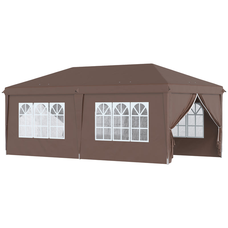 Outsunny 3 x 6m Pop Up Gazebo Height Adjustable Party Tent w/ Storage Bag Brown