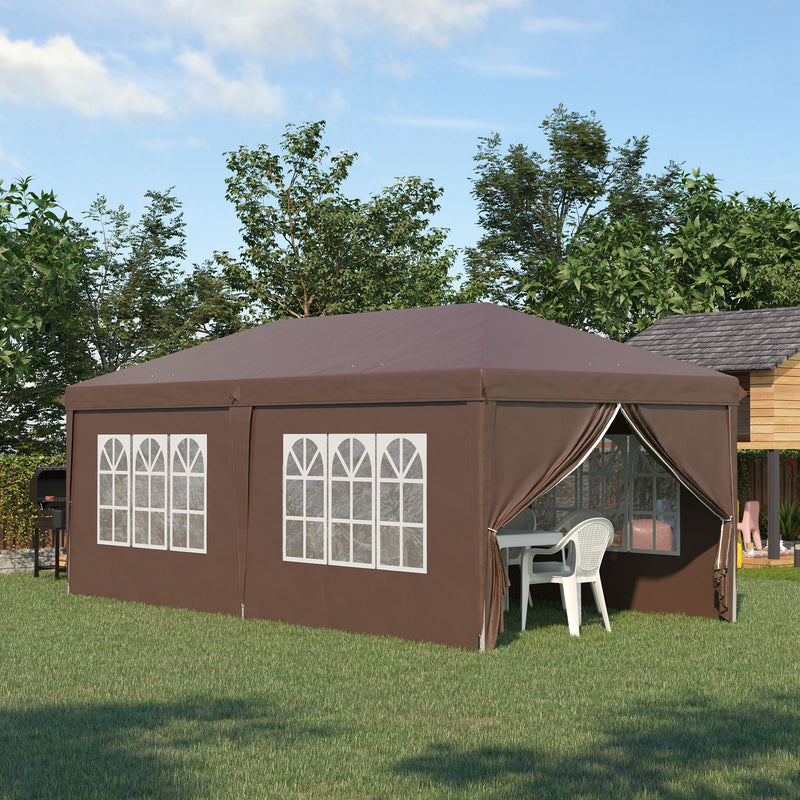Outsunny 3 x 6m Pop Up Gazebo Height Adjustable Party Tent w/ Storage Bag Brown