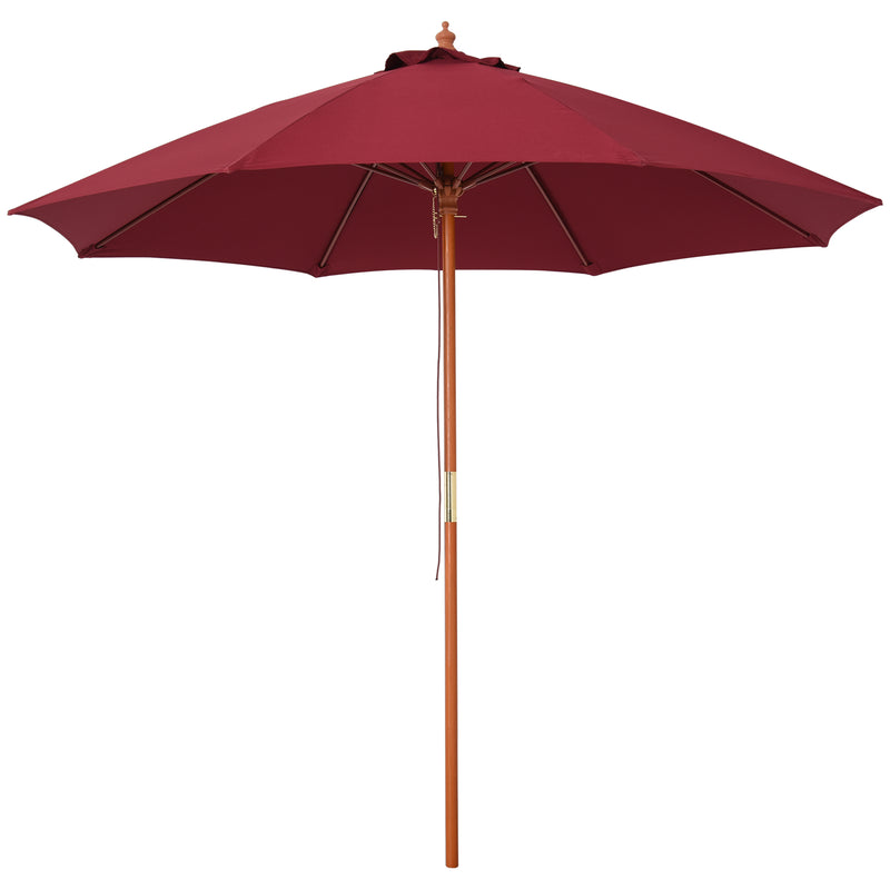 Outsunny 2.5m Wooden Garden Parasol Outdoor Umbrella Canopy w/ Vent Red
