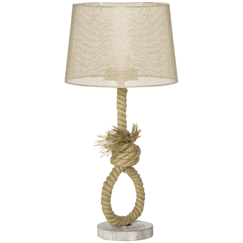 HOMCOM Farmhouse Table Lamp with Fabric Lampshade Knotted Hemp Rope for Study