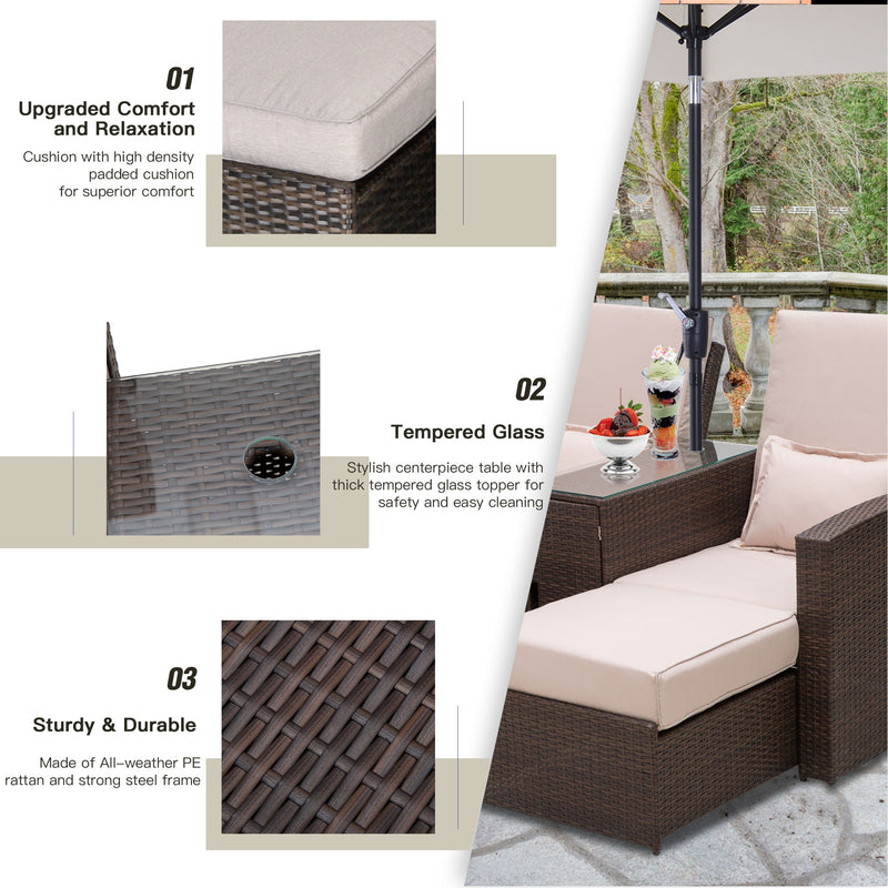 Outsunny Rattan Double Lounge - Brown