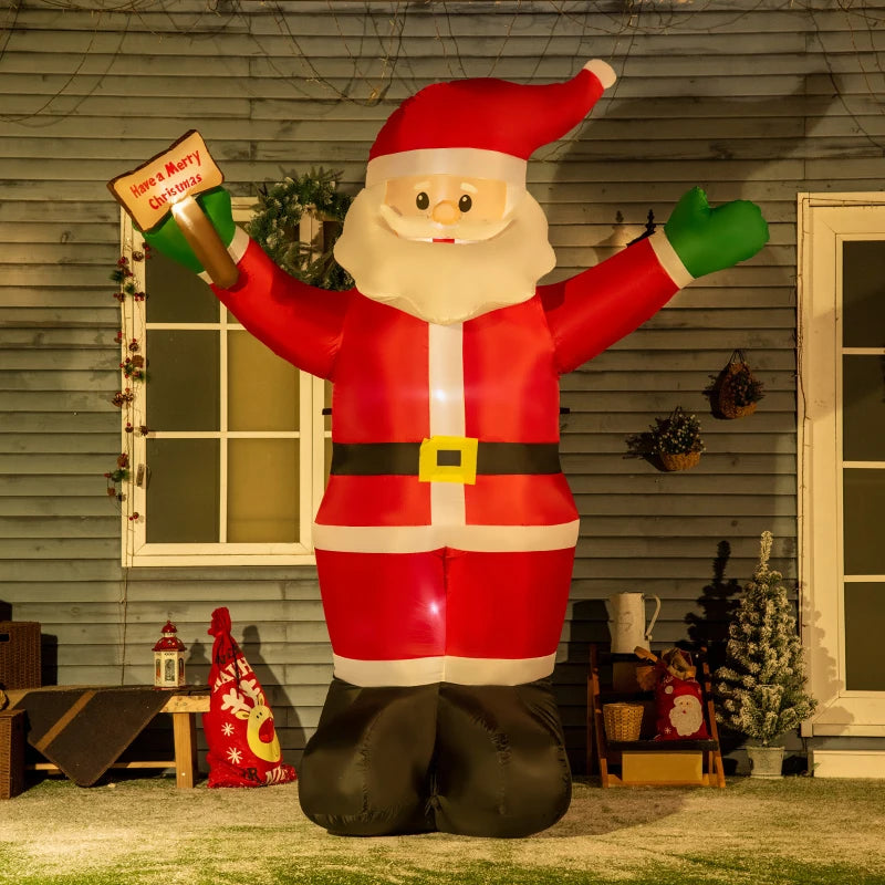 HOMCOM Christmas Inflatable Santa Clause Holding Sign 8'
