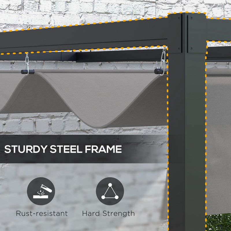 Outsunny 2 x 3(m) Wall Mounted Pergola with Retractable Sun Shade Canopy