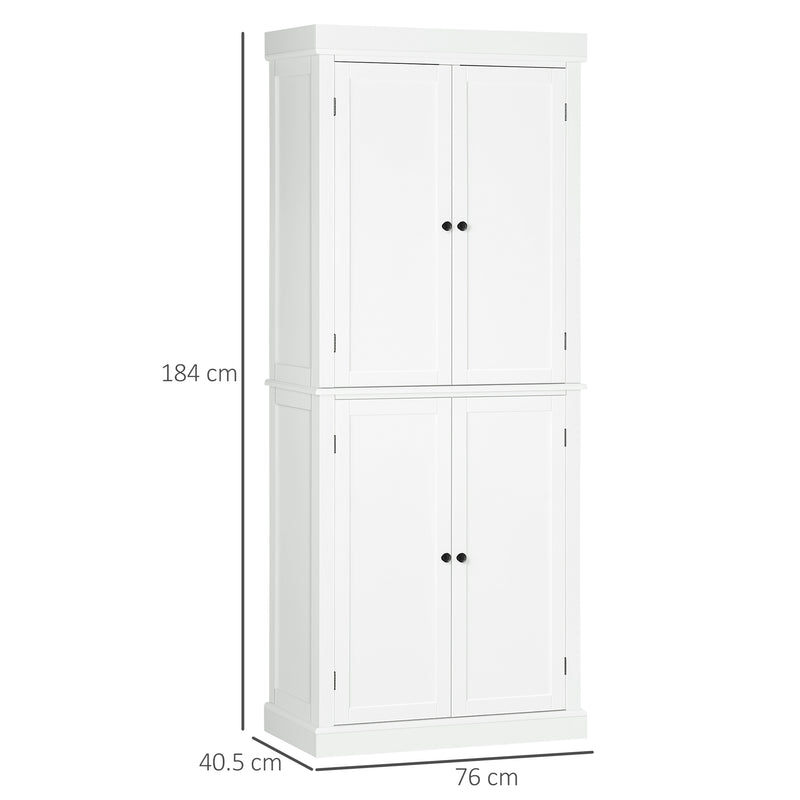HOMCOM Modern Kitchen Storage Cabinet, 6-Tier Shelves W/ 4 Adjustable, White